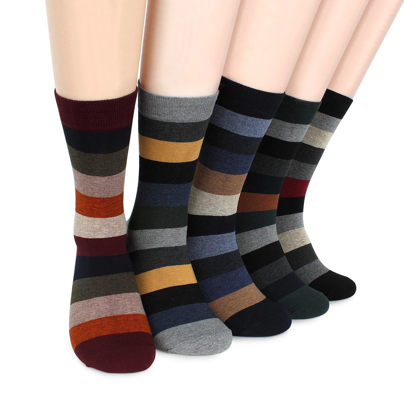 (5 Pairs) Mens Striped crew socks MR15