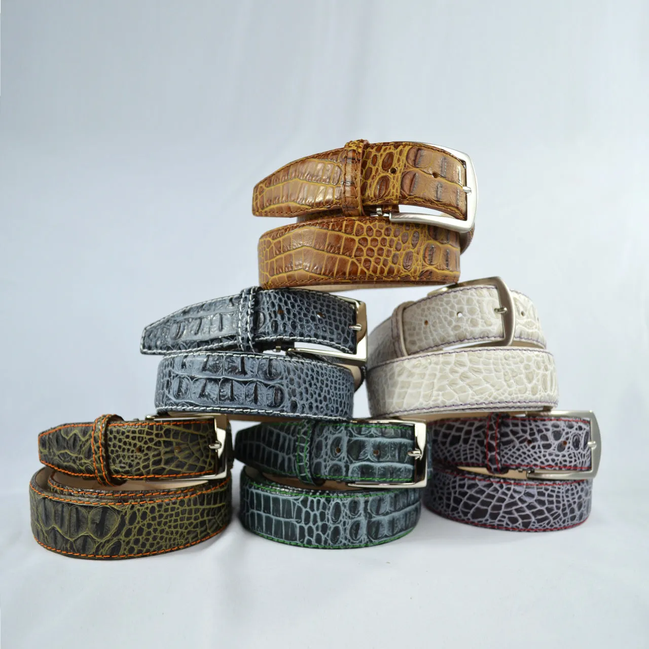 Antique Faux Crocodile Belt - Snow - 40mm