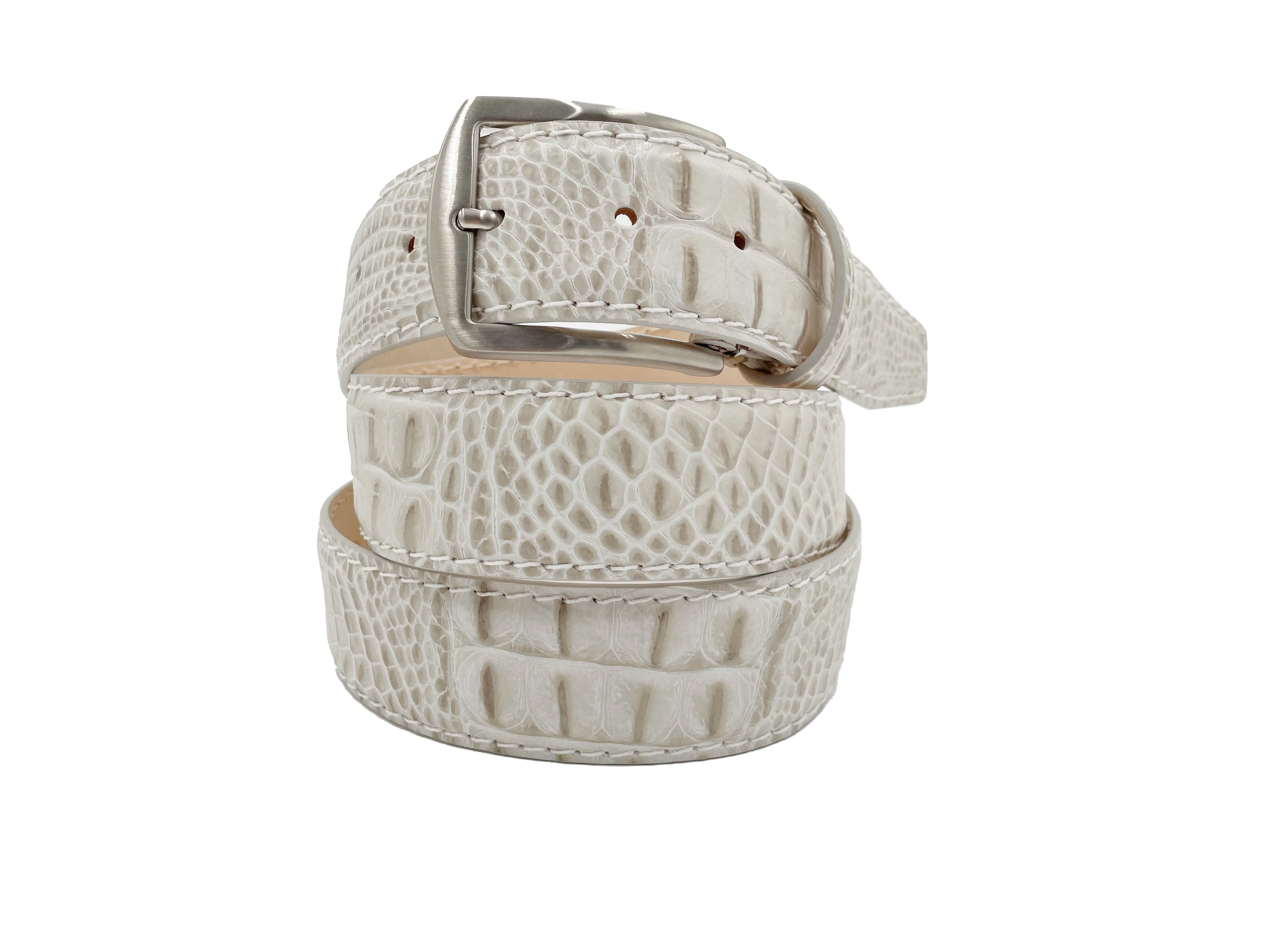 Antique Faux Crocodile Belt - Snow - 40mm