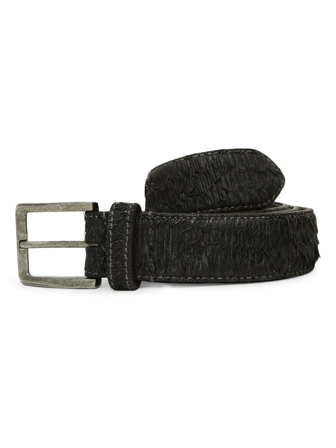 Black Razor-cut Leather Belt By Art N Vintage