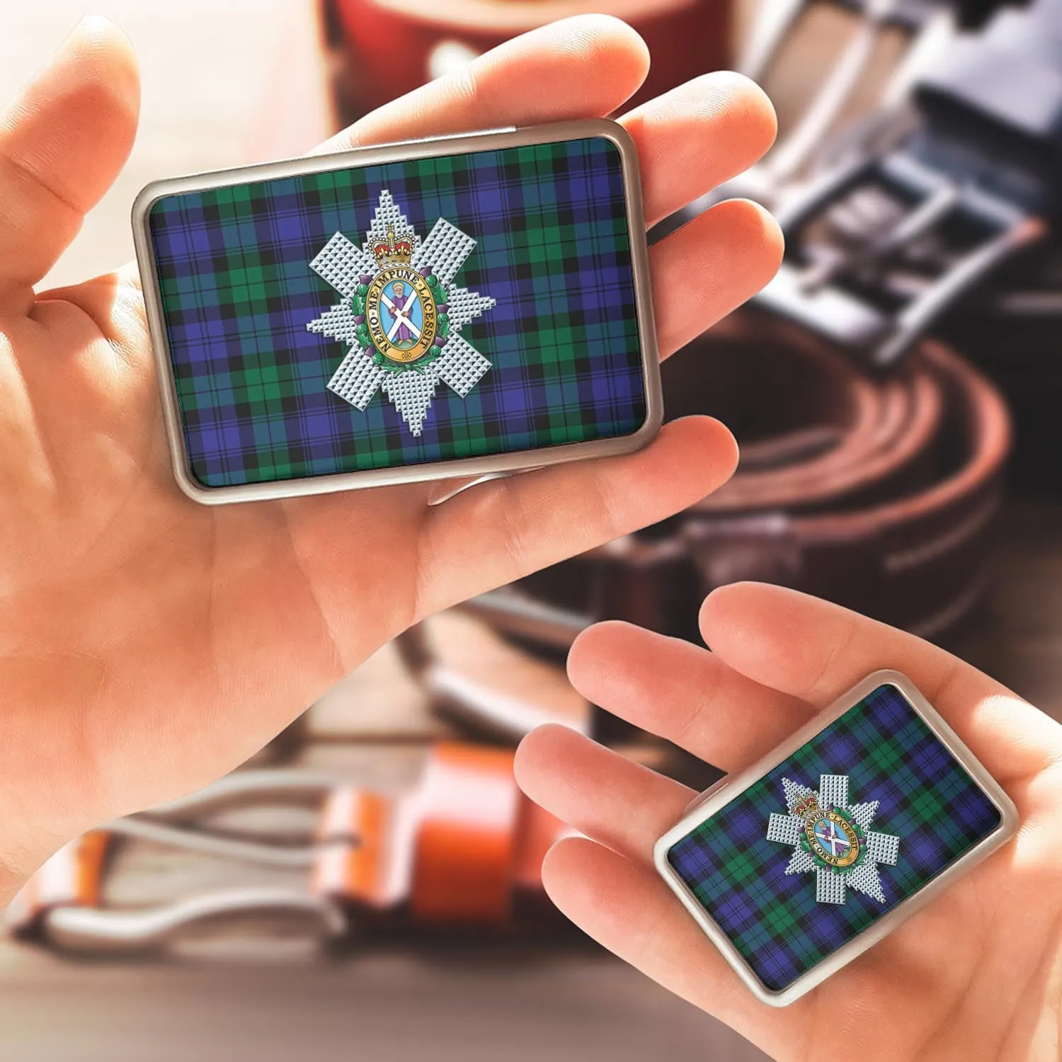 Black Watch Modern Tartan Belt Buckles with Family Crest