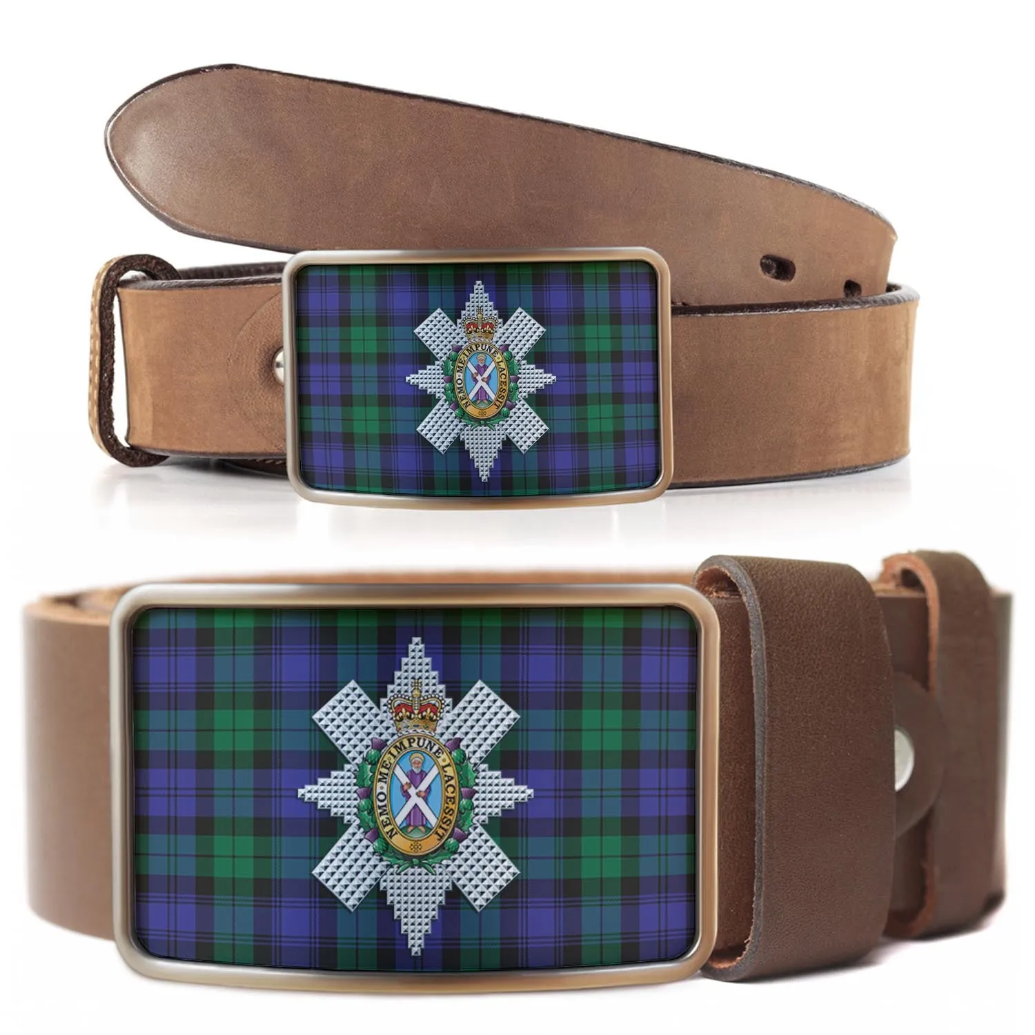 Black Watch Modern Tartan Belt Buckles with Family Crest