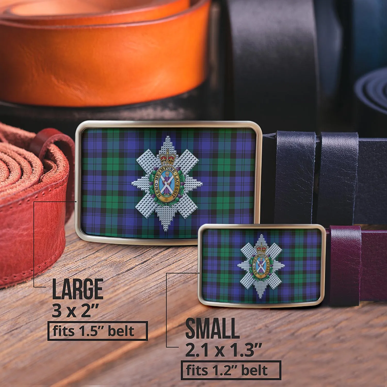 Black Watch Modern Tartan Belt Buckles with Family Crest