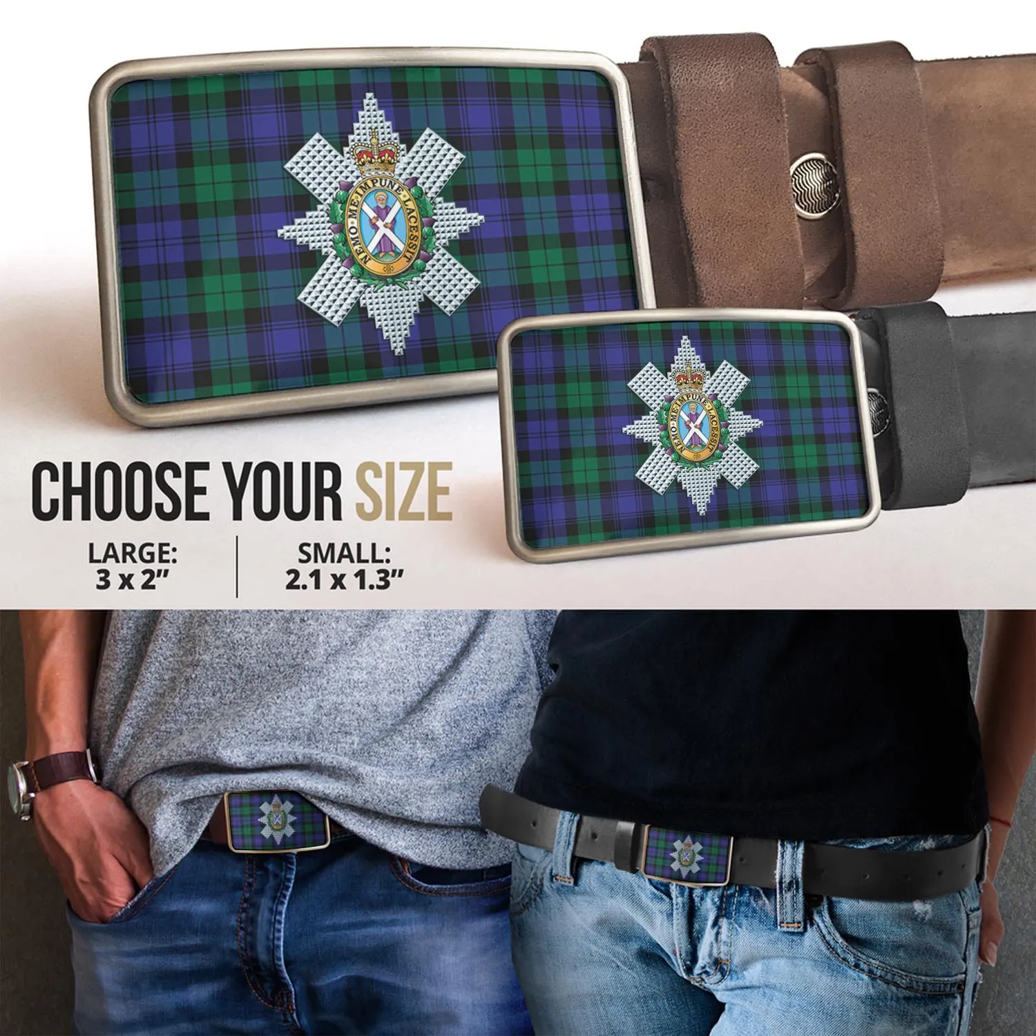 Black Watch Modern Tartan Belt Buckles with Family Crest