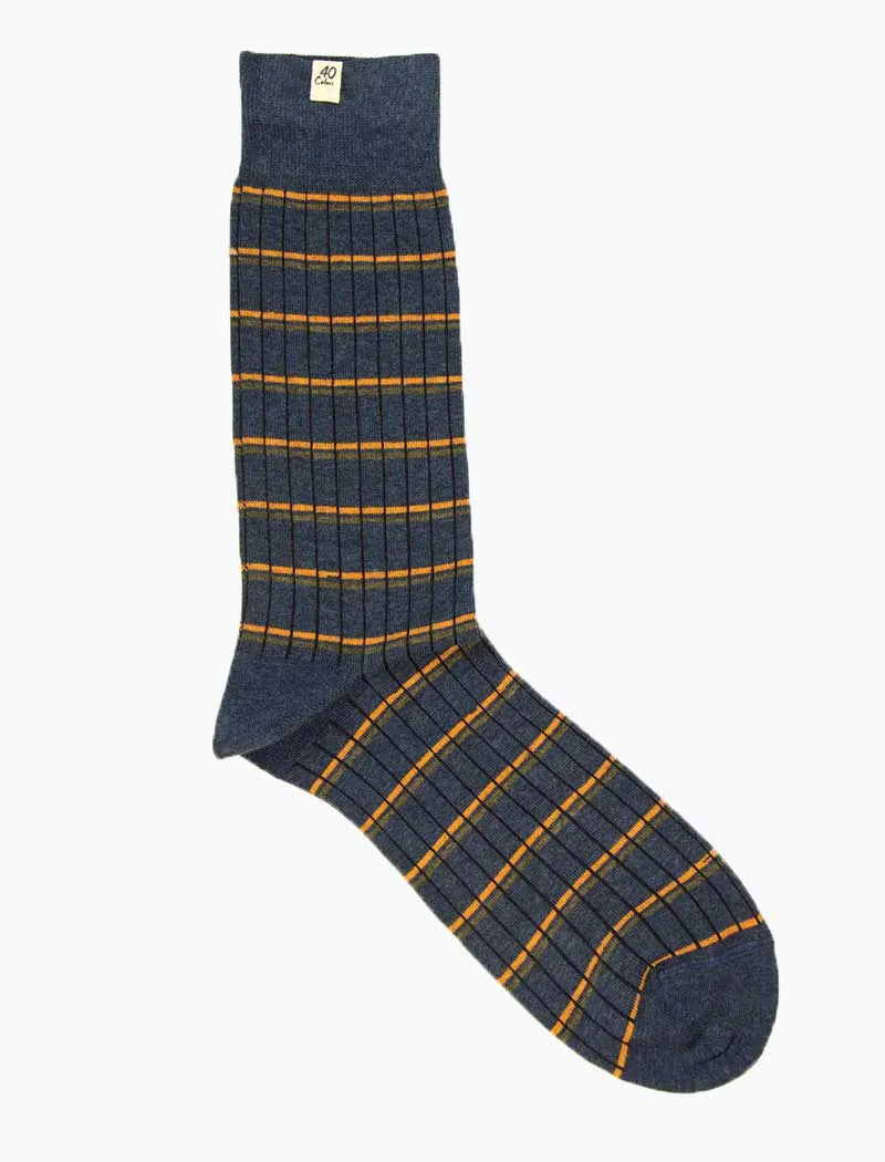 Blue Thin Striped Ribbed Organic Cotton Socks