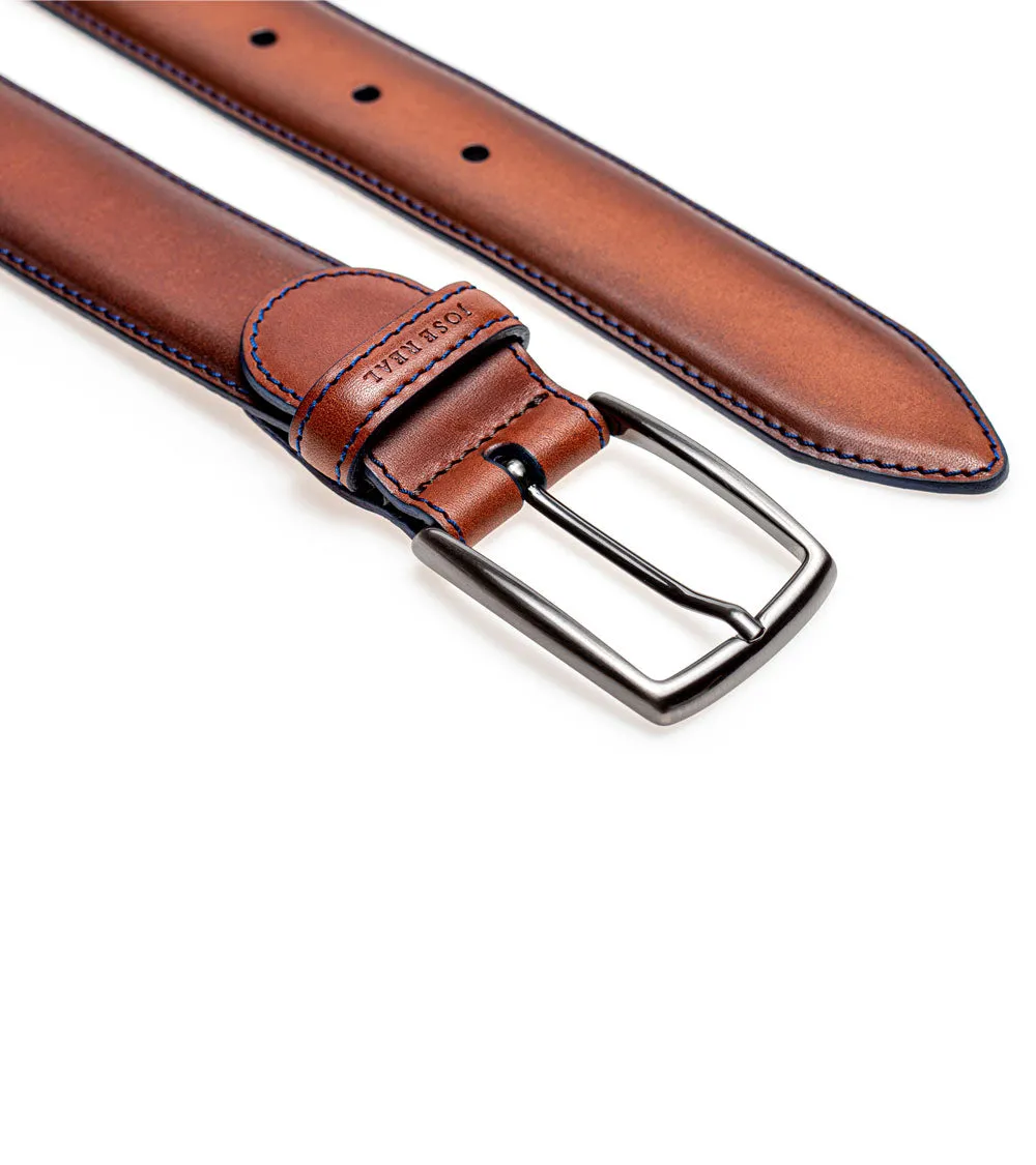 BROWN WITH BLUE STITCHING BELT