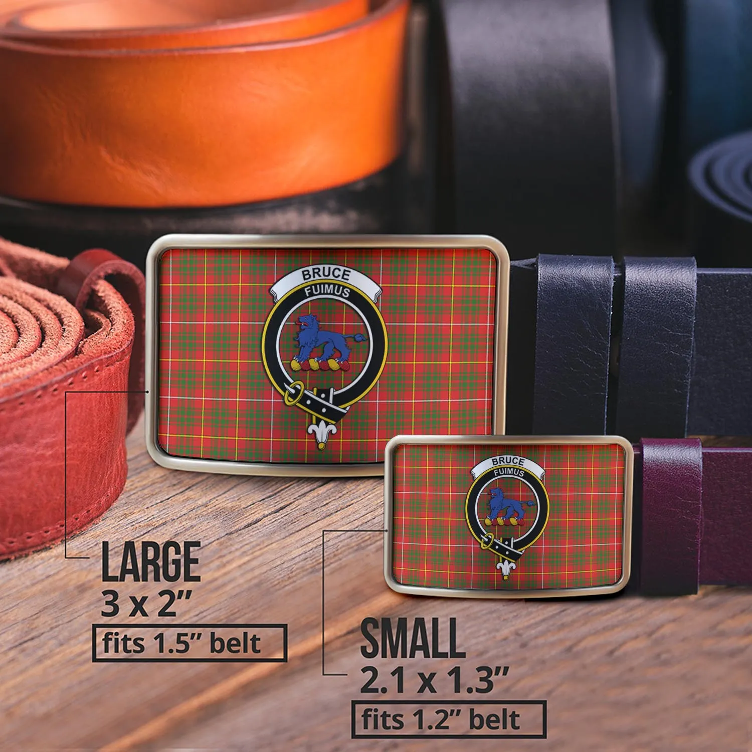 Bruce Modern Tartan Belt Buckles with Family Crest