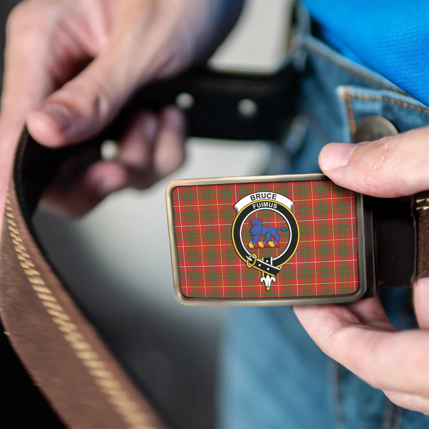 Bruce Modern Tartan Belt Buckles with Family Crest