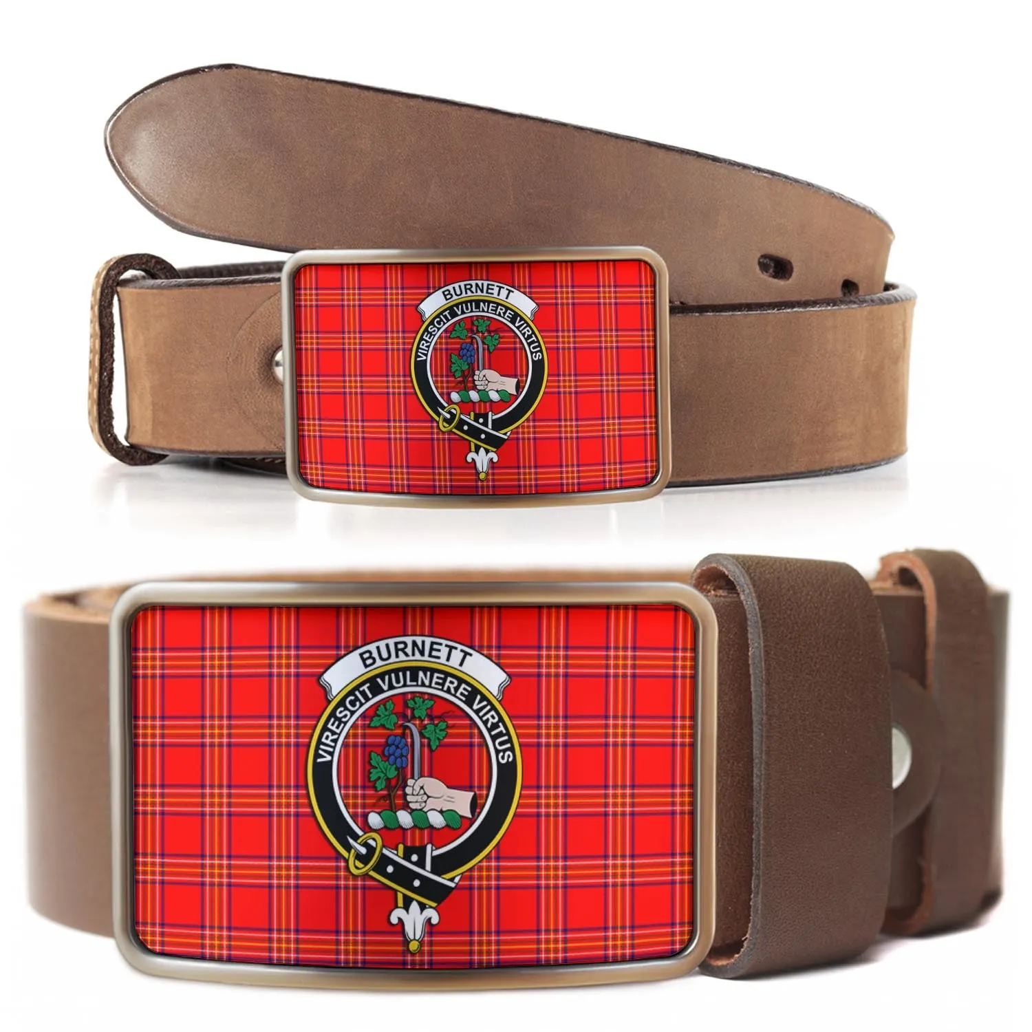 Burnett Modern Tartan Belt Buckles with Family Crest