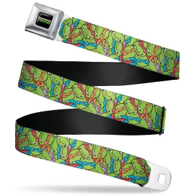 Classic TEENAGE MUTANT NINJA TURTLES Logo Seatbelt Belt - Teenage Mutant Ninja Turtles Faces Stacked Green/Multi Color Webbing