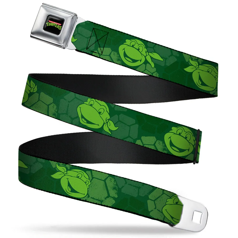 Classic TMNT Logo Full Color Seatbelt Belt - Classic Teenage Mutant Ninja Turtles Turtle Faces2 Greens Webbing