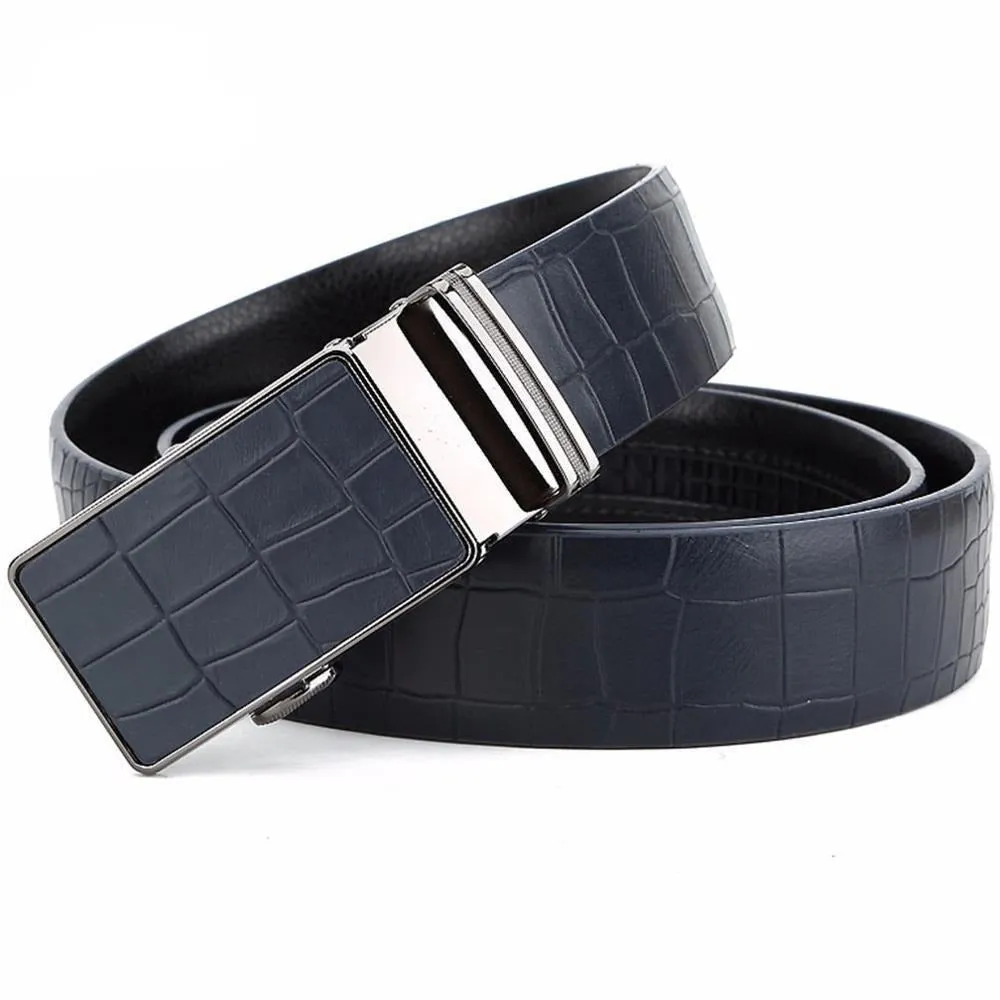 CrocoStripe Leather Automatic Buckle Belt