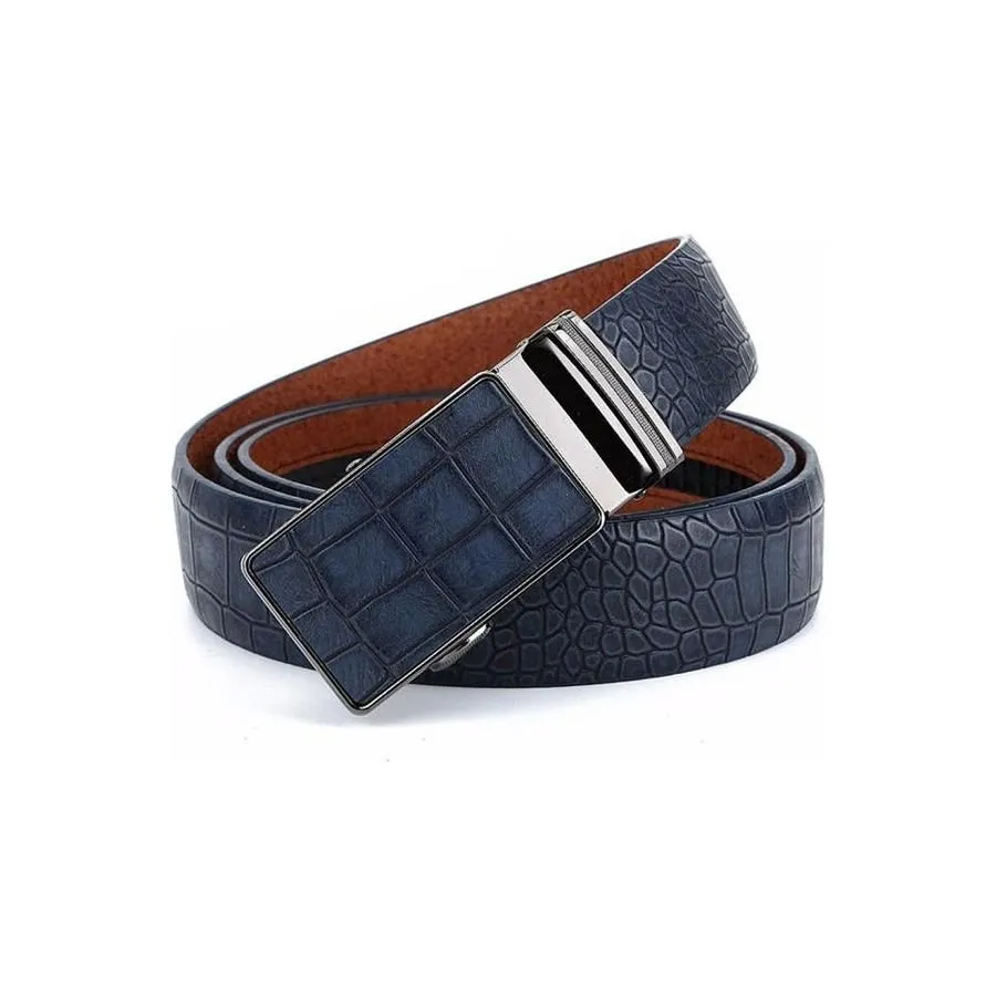 CrocoStripe Leather Automatic Buckle Belt