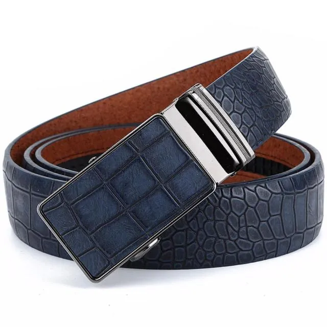 CrocoStripe Leather Automatic Buckle Belt