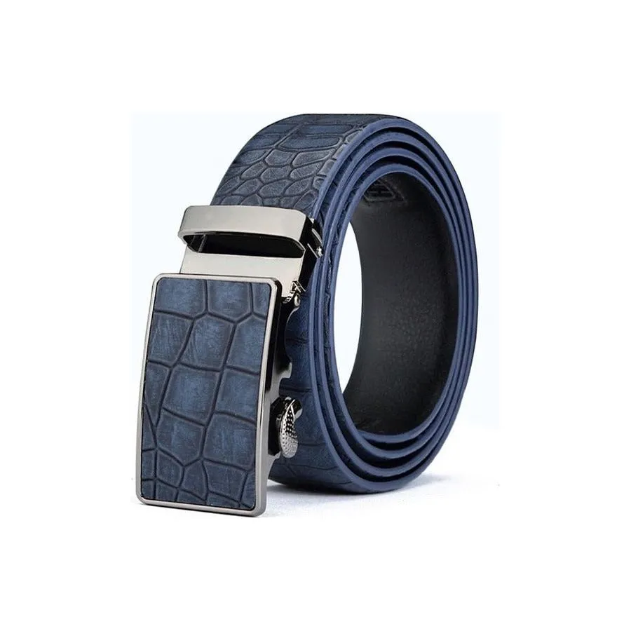 CrocoStripe Leather Automatic Buckle Belt