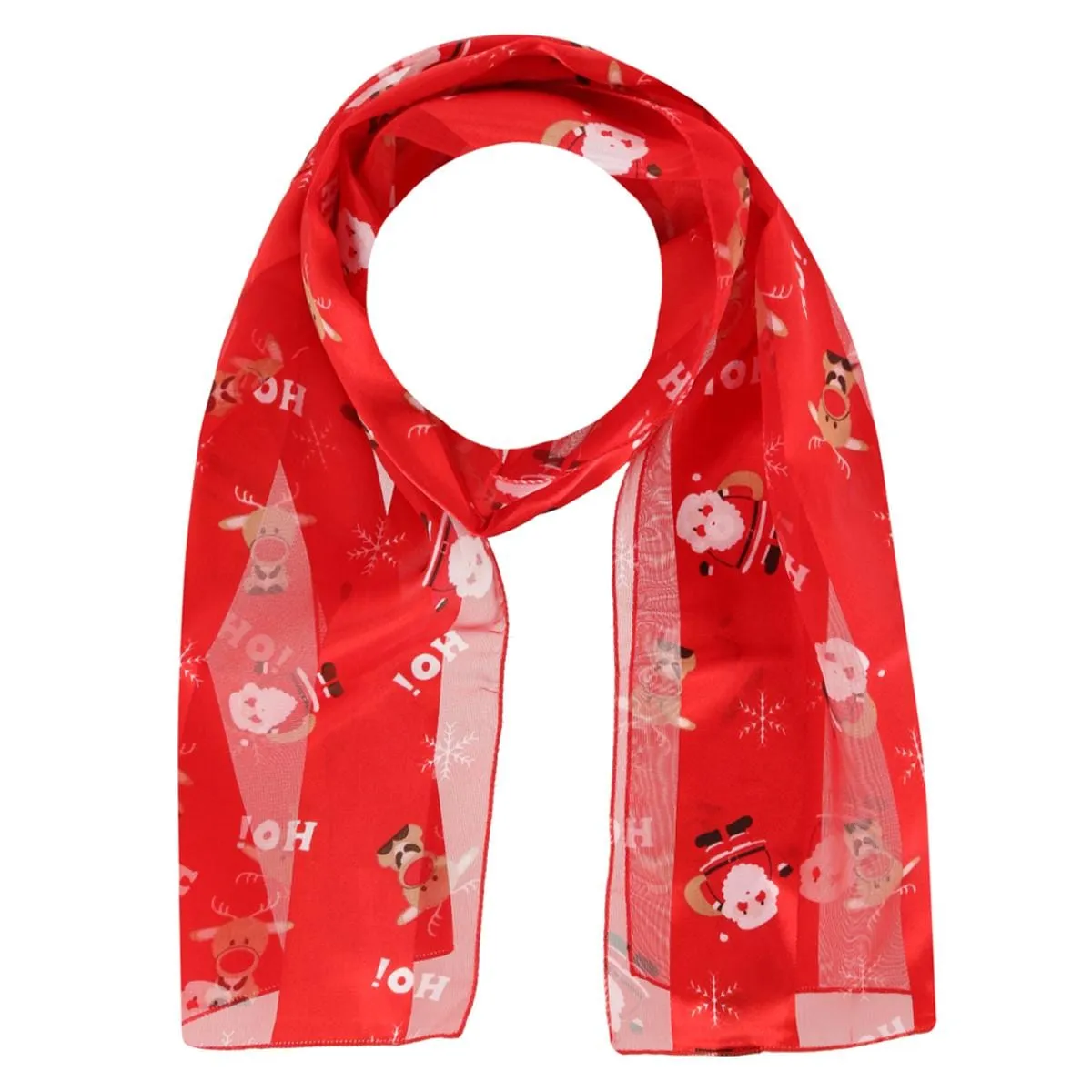 CTM® Women's Holiday Santa and Reindeer Lightweight Satin Scarf