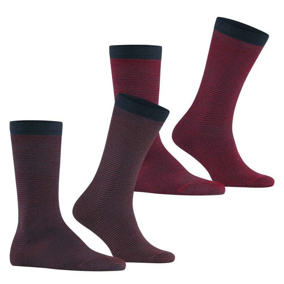 Esprit Allover Stripe 2 Pack Socks - Red/Brown/Black