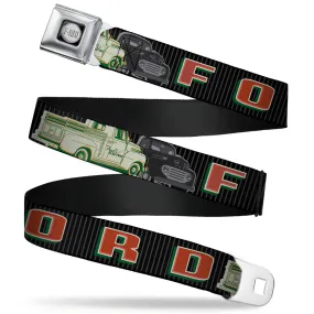 Ford F-100 Logo Full Color Black Grays Seatbelt Belt - FORD/Classic Ford Trucks Vertical Stripe Black/Grays/Green/Red Webbing