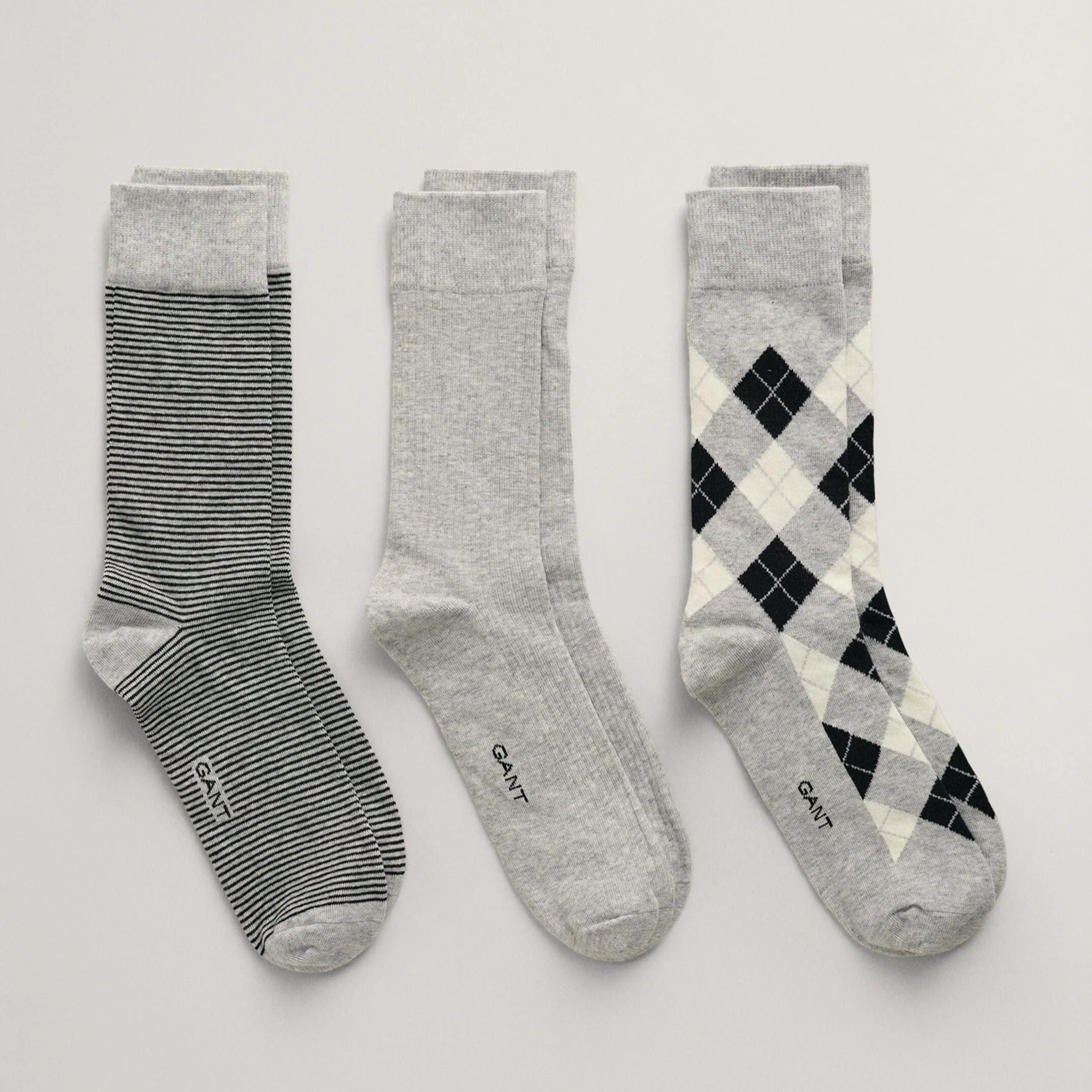 Gant 3-Pack Argyle Socks in Light Grey Melange