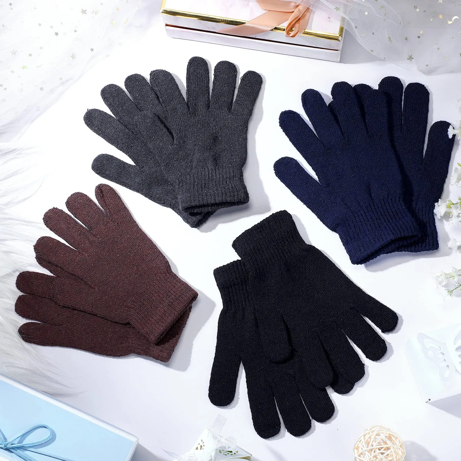 Handepo 100 Pairs Adult Knit Gloves Bulk Winter Warm Stretchy Gloves for Cold Weather Outdoor Sports Skating Skiing Donation Gifts