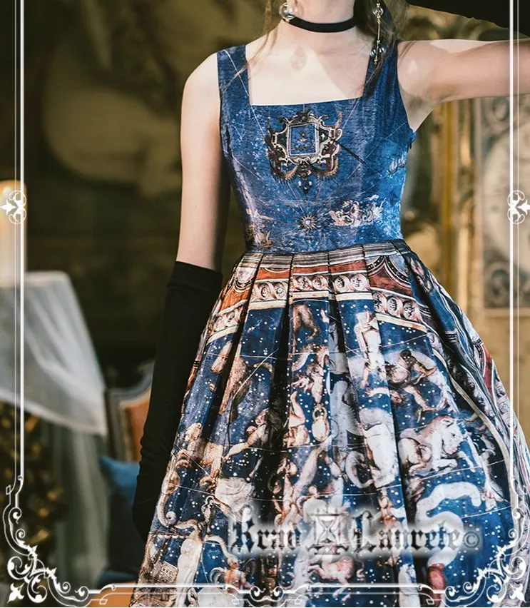 Krad Lanrete~Elegant Lolita Dark Blue Zodiac Print JSK