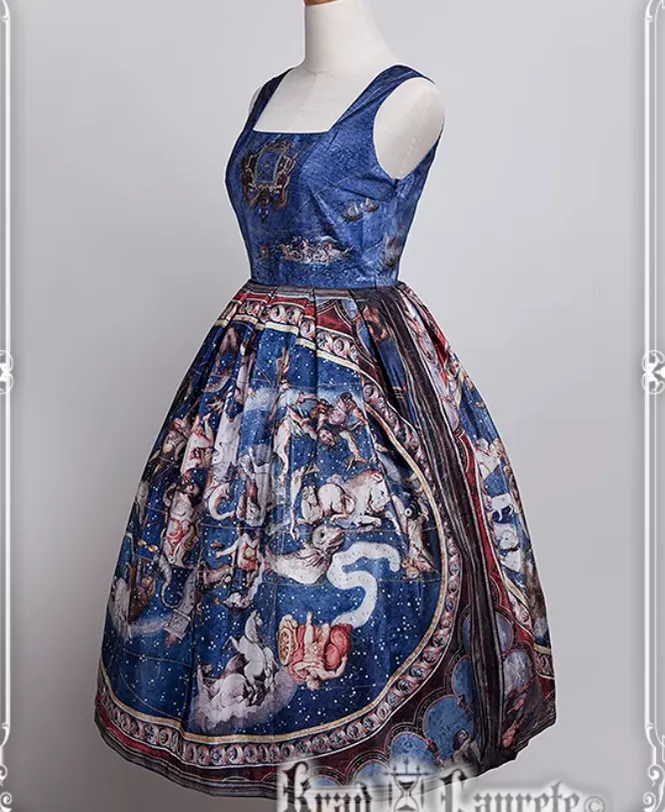 Krad Lanrete~Elegant Lolita Dark Blue Zodiac Print JSK