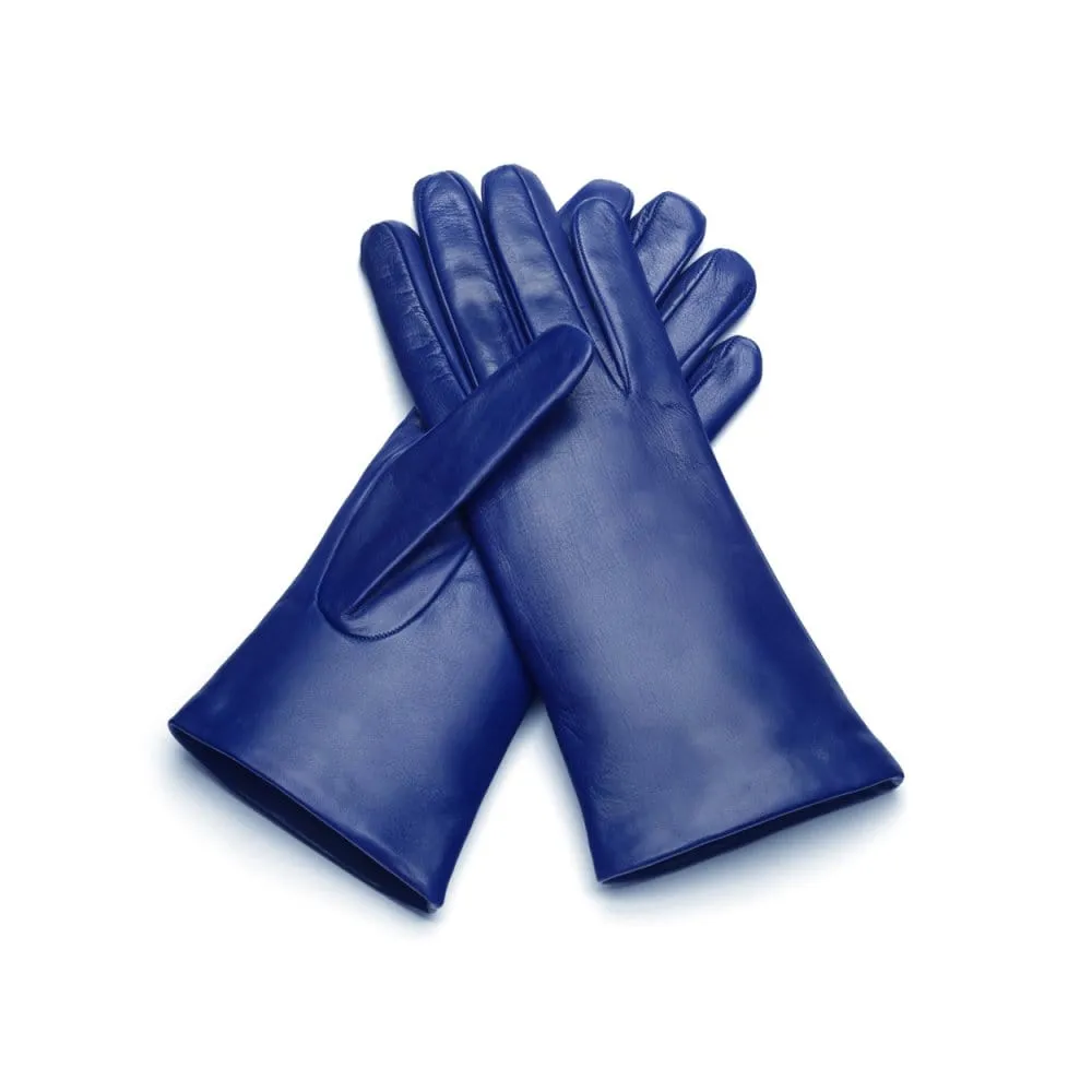 Ladies Cashmere Lined Leather Gloves - Cobalt