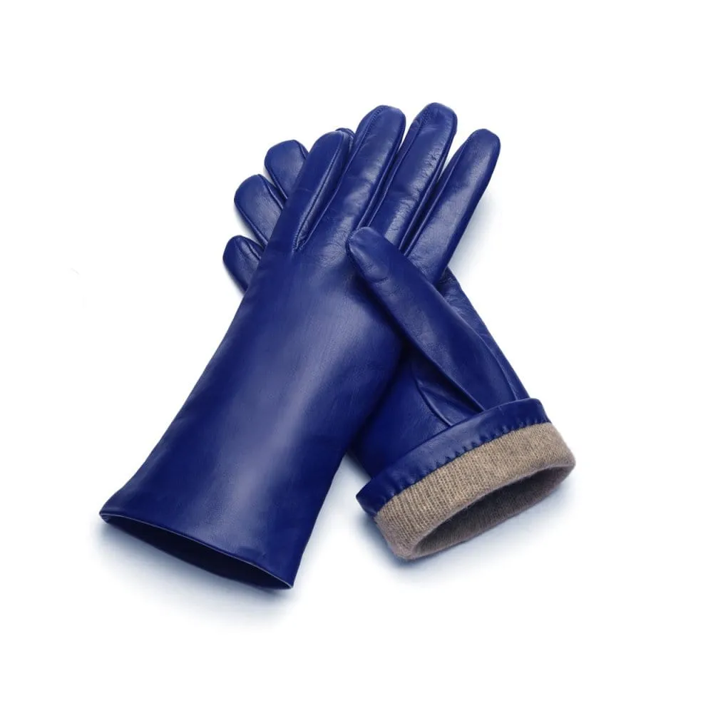 Ladies Cashmere Lined Leather Gloves - Cobalt