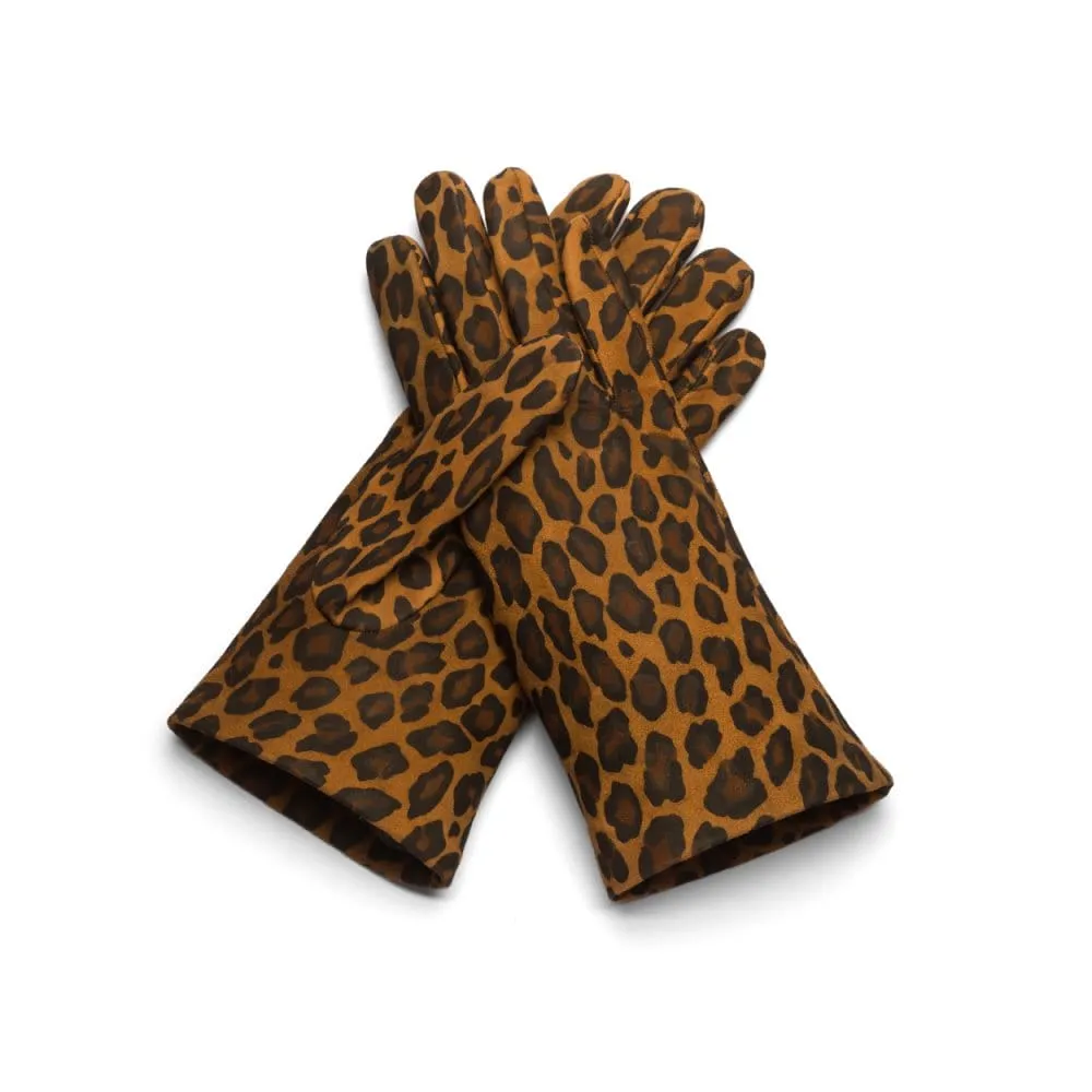 Ladies Cashmere Lined Leather Gloves - Leopard