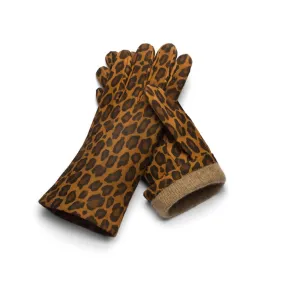 Ladies Cashmere Lined Leather Gloves - Leopard