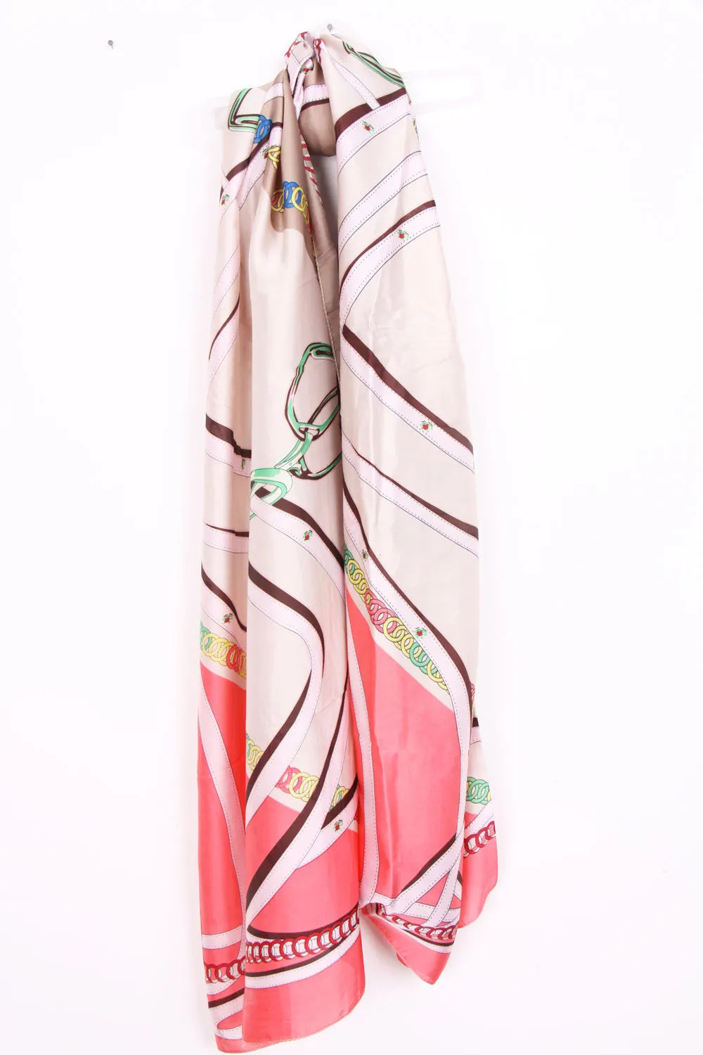 Large Silky Belt And Chain Print Scarf