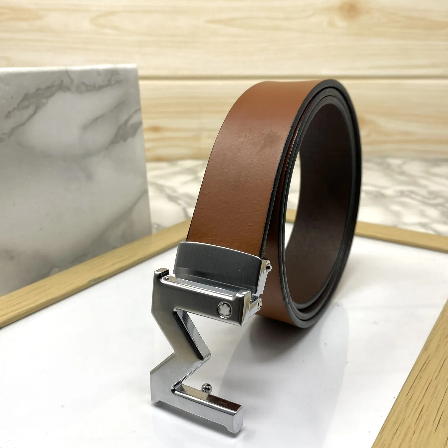 M-Pattern Leather Strap Belt -JonasParamount