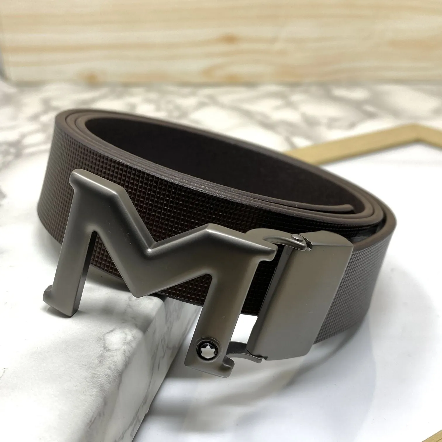 M-Pattern Leather Strap Belt -JonasParamount