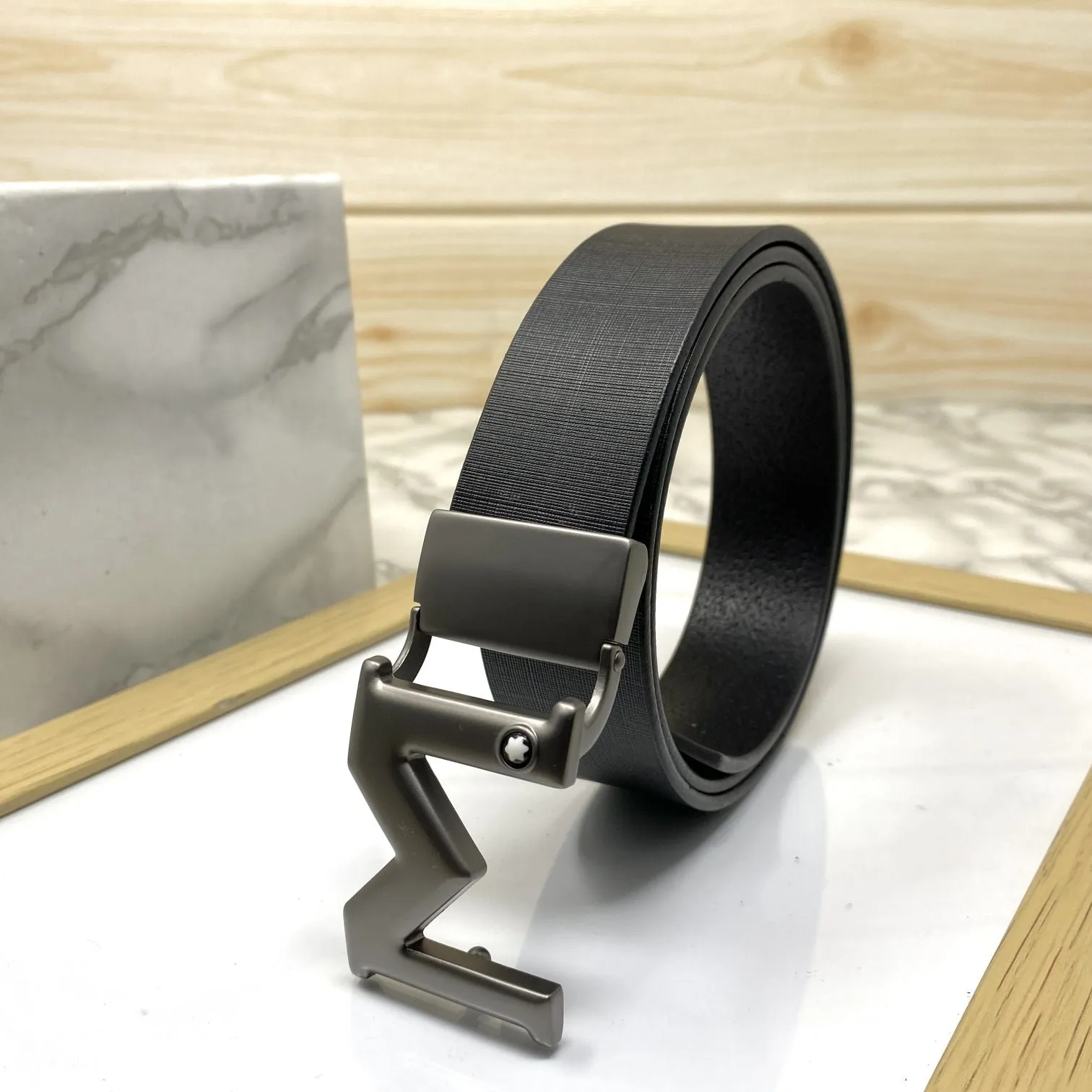 M-Pattern Leather Strap Belt -JonasParamount