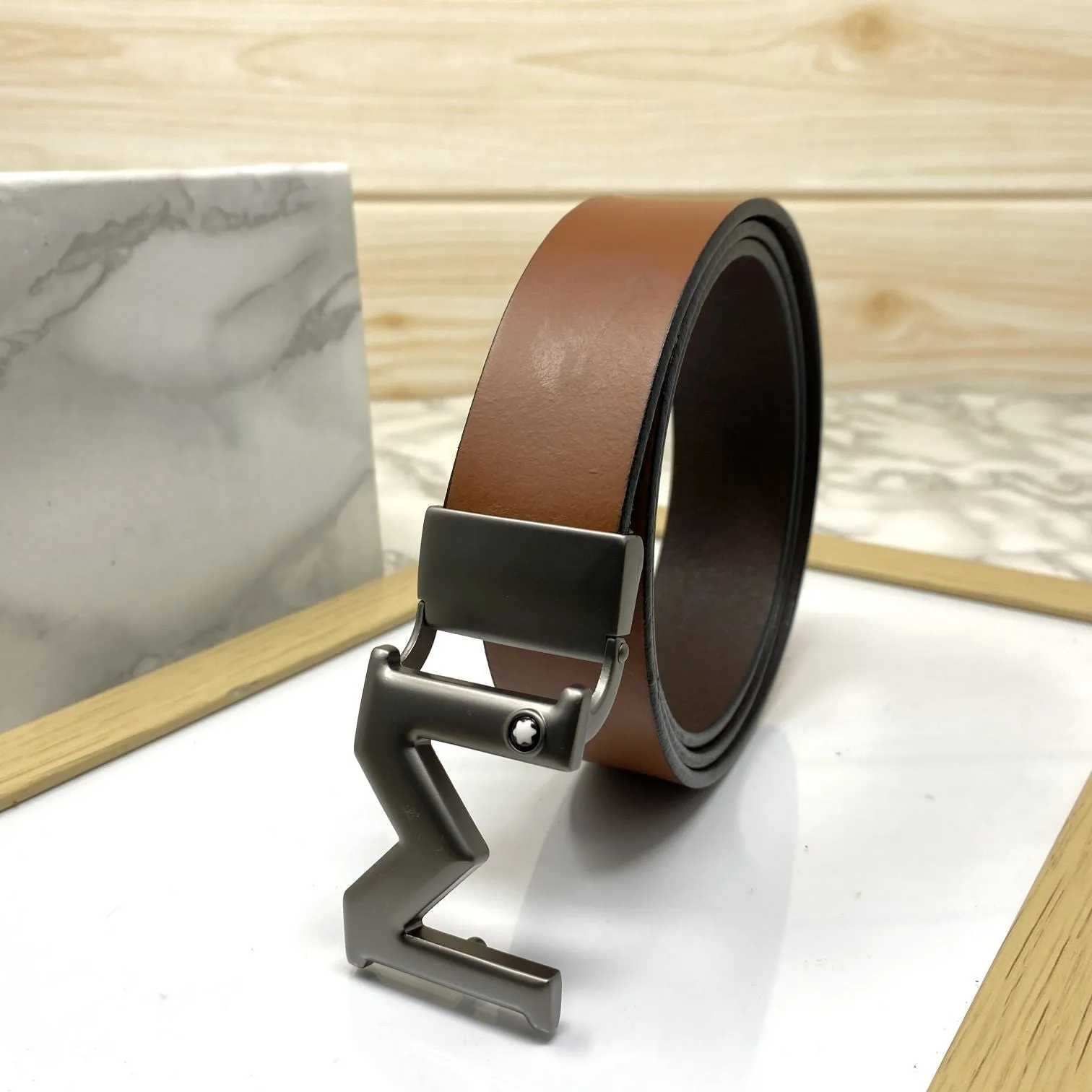 M-Pattern Leather Strap Belt -JonasParamount