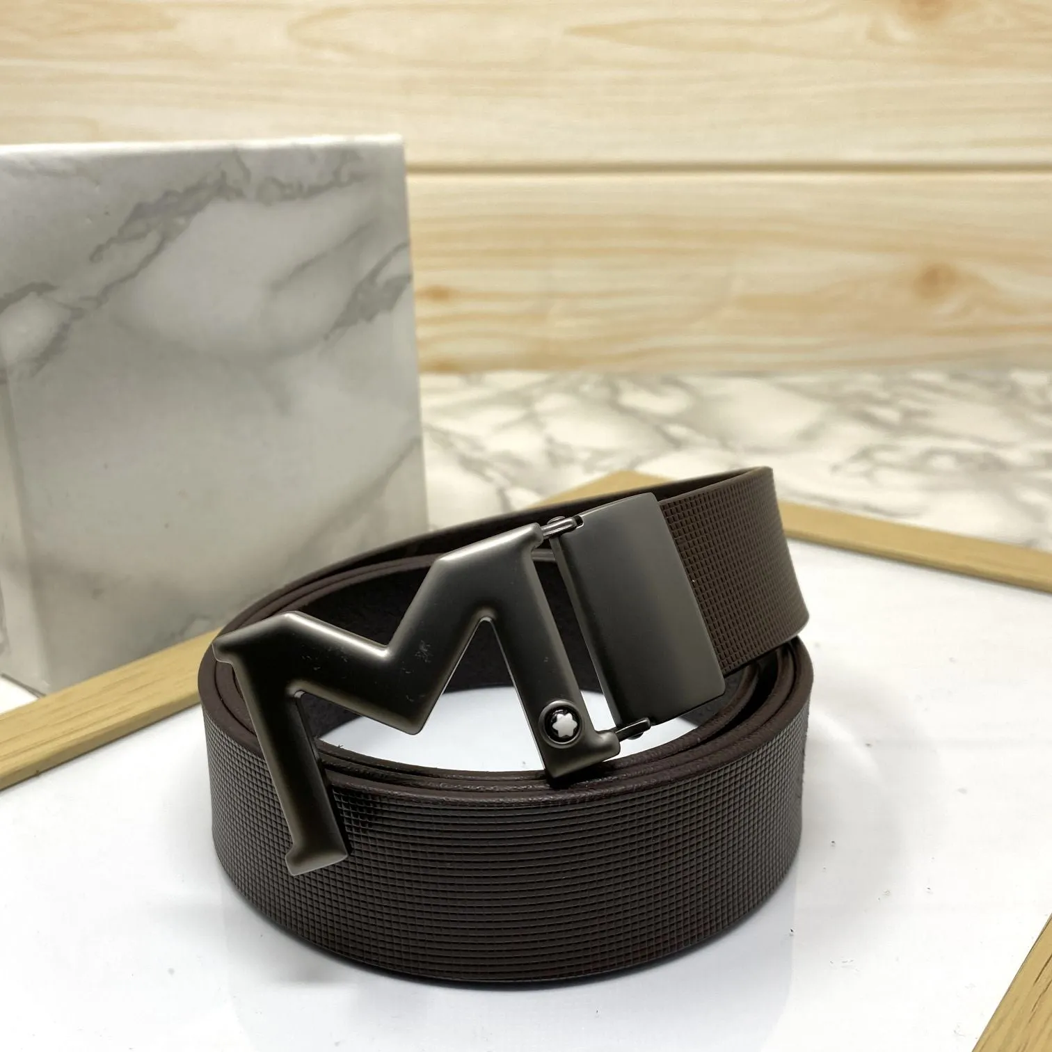 M-Pattern Leather Strap Belt -JonasParamount