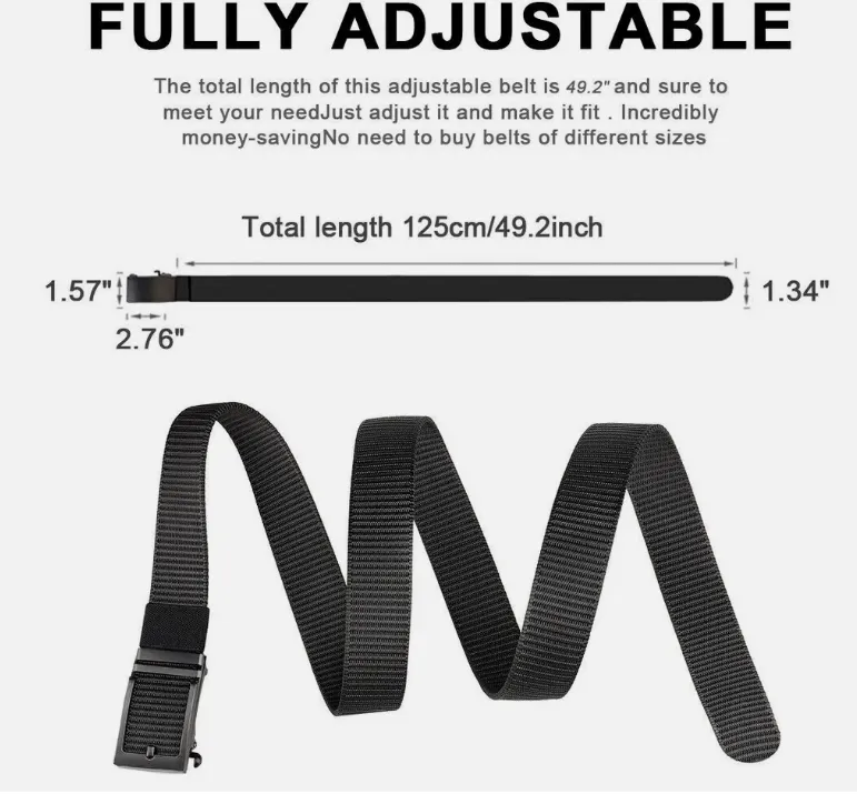 Mens Ratchet Belt Nylon Web Belts for with Automatic Slide Buckle Tactical Belt