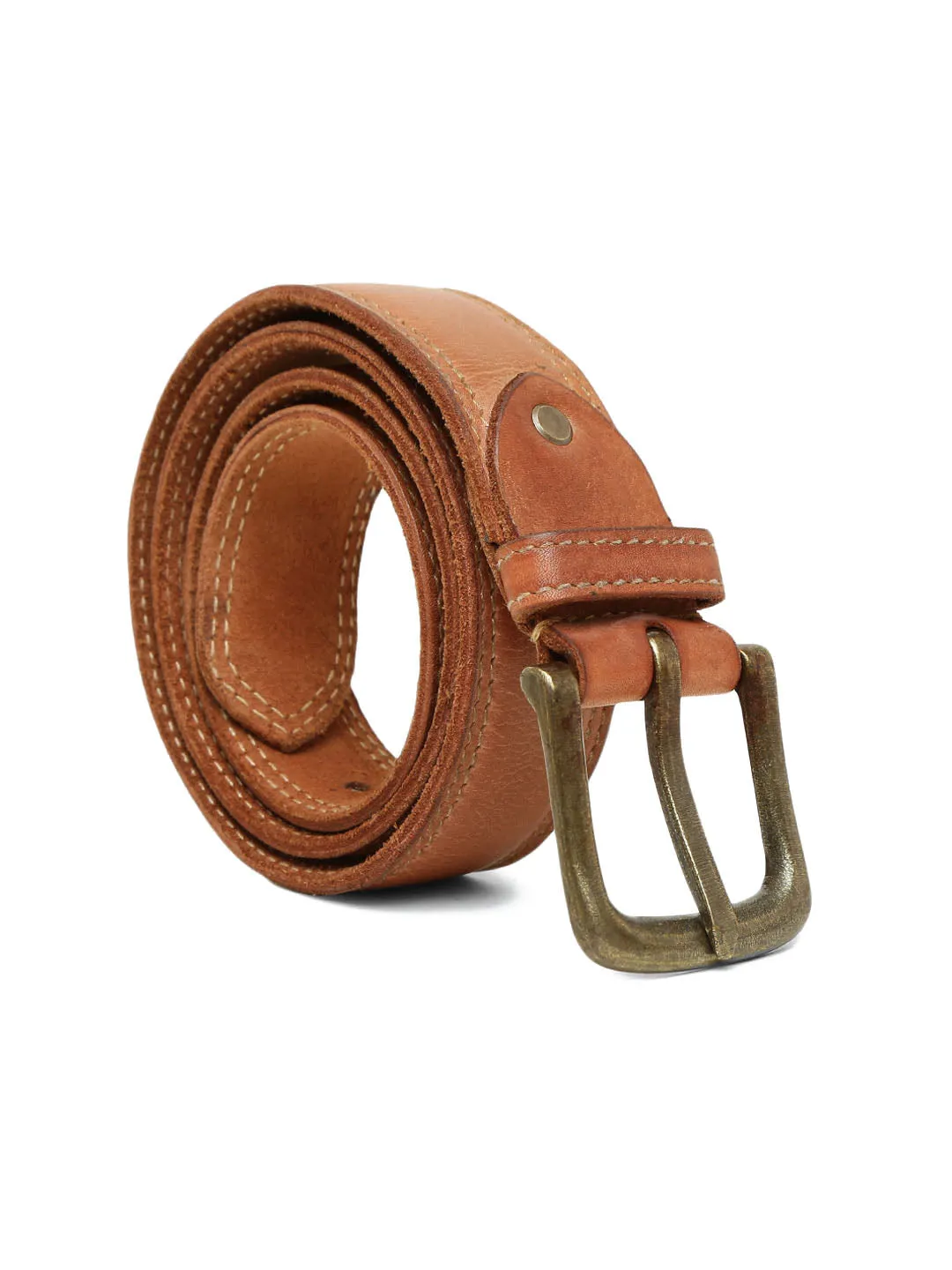 Plain With Side Stitching Tan Mens Leather Belt