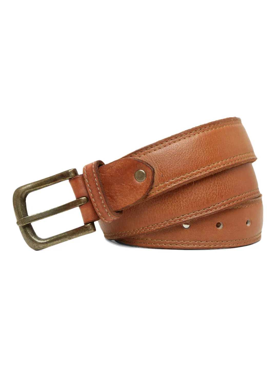 Plain With Side Stitching Tan Mens Leather Belt