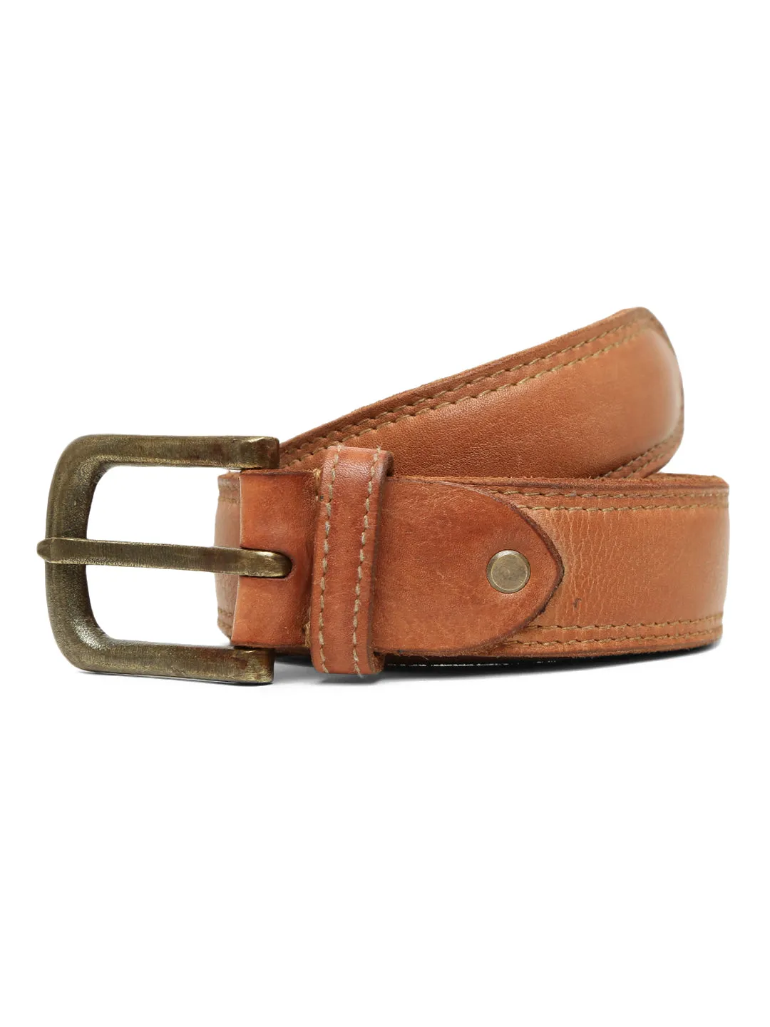 Plain With Side Stitching Tan Mens Leather Belt