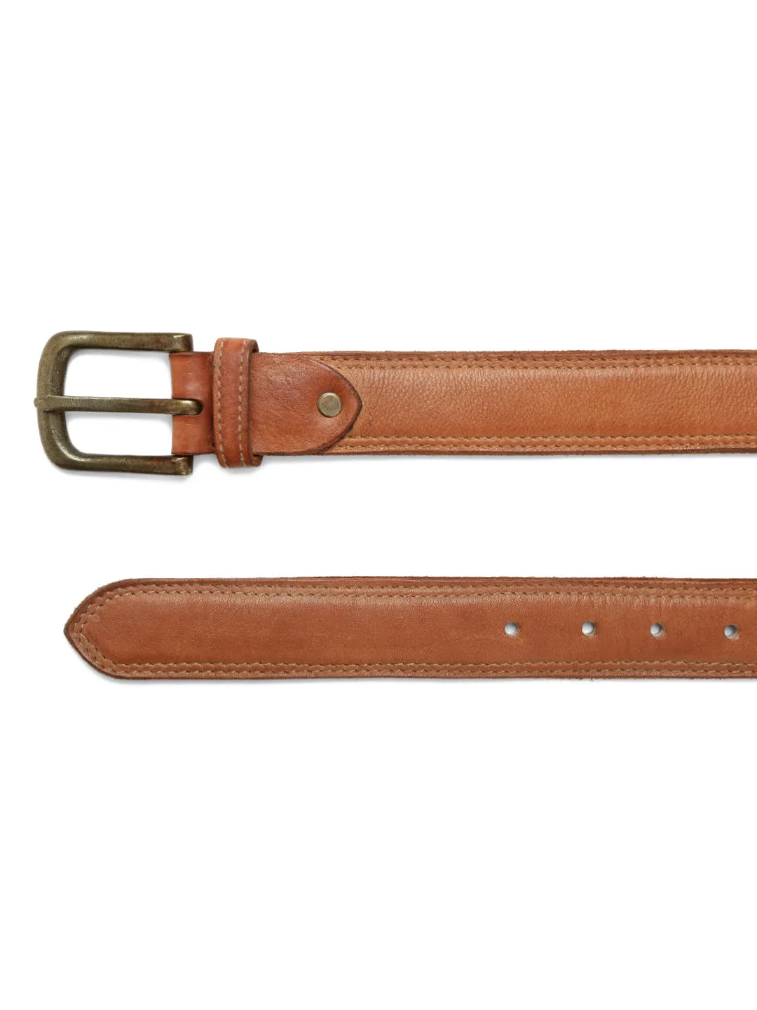 Plain With Side Stitching Tan Mens Leather Belt