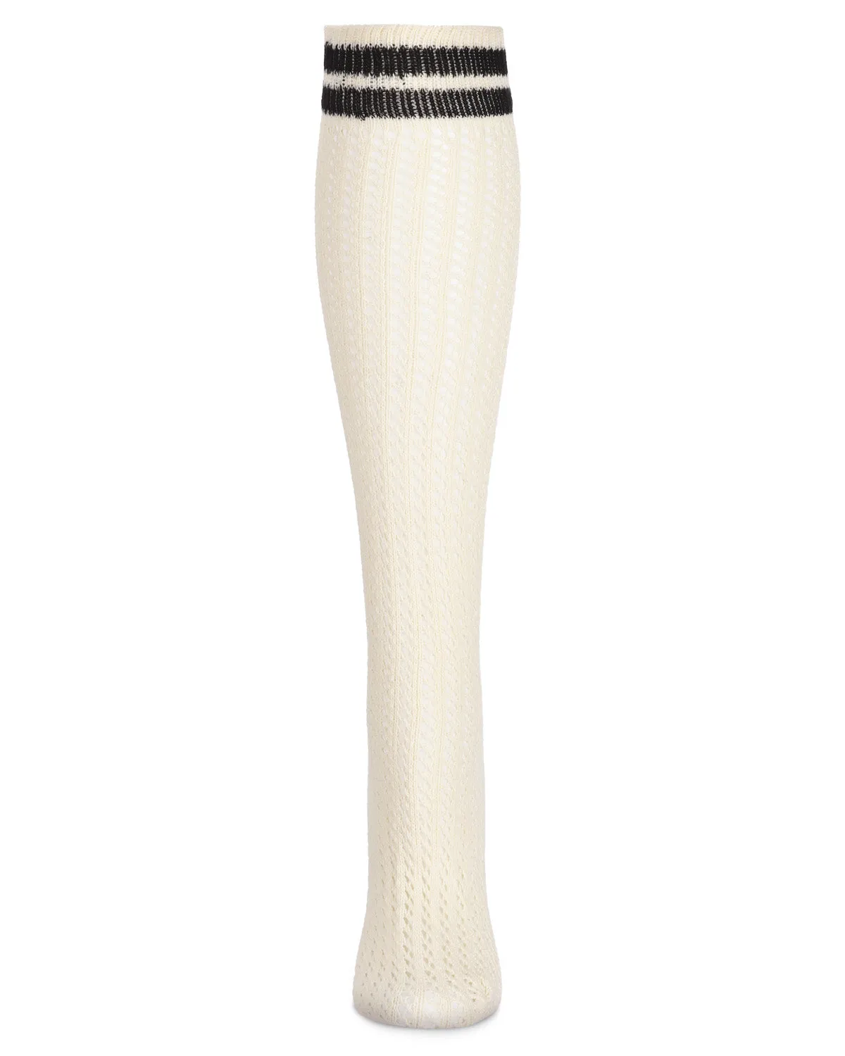 Pointelle Striped Cuff Cotton Blend Knee High Sock