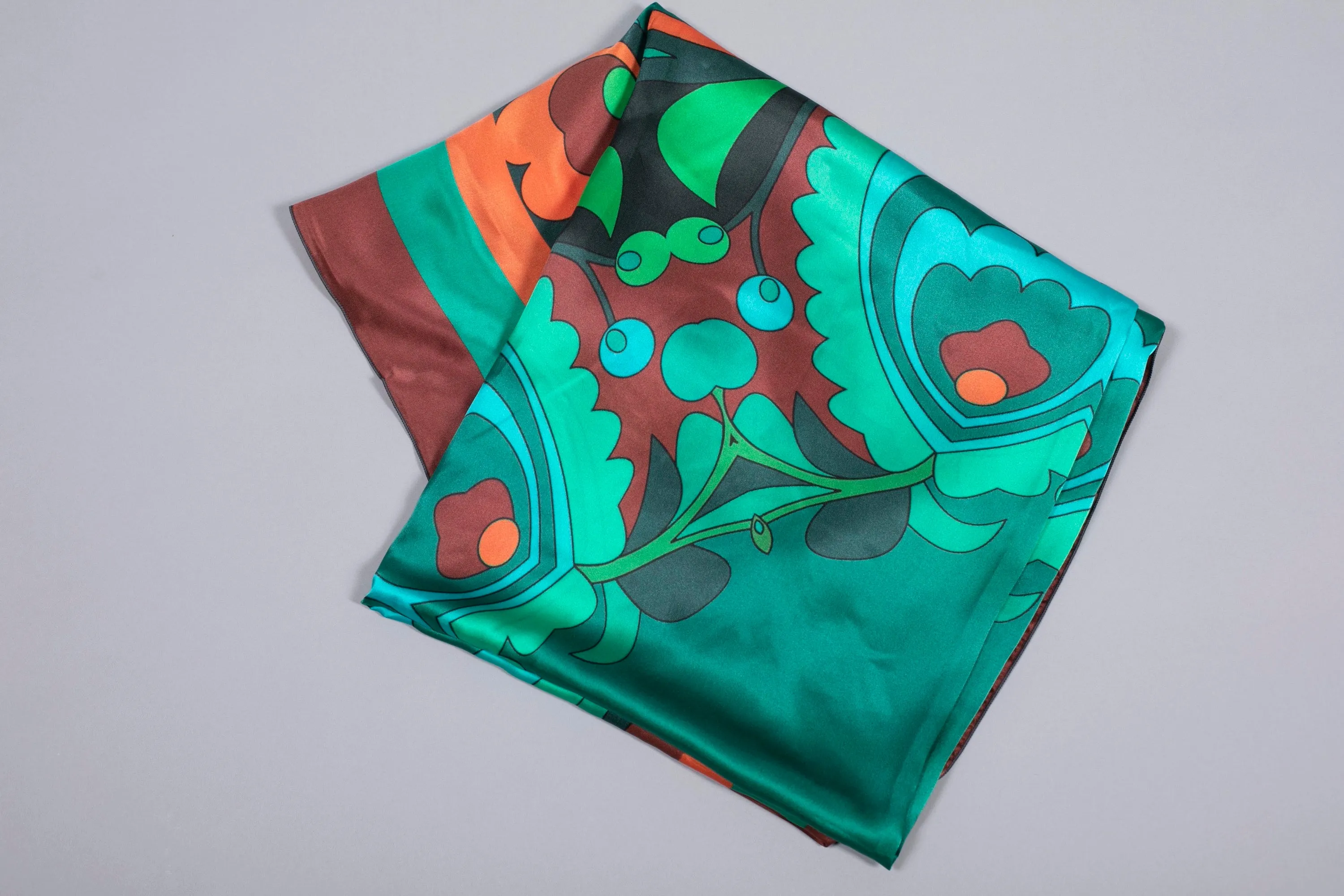 PSILOCYBIN TEAL AND ORANGE SILK SCARF