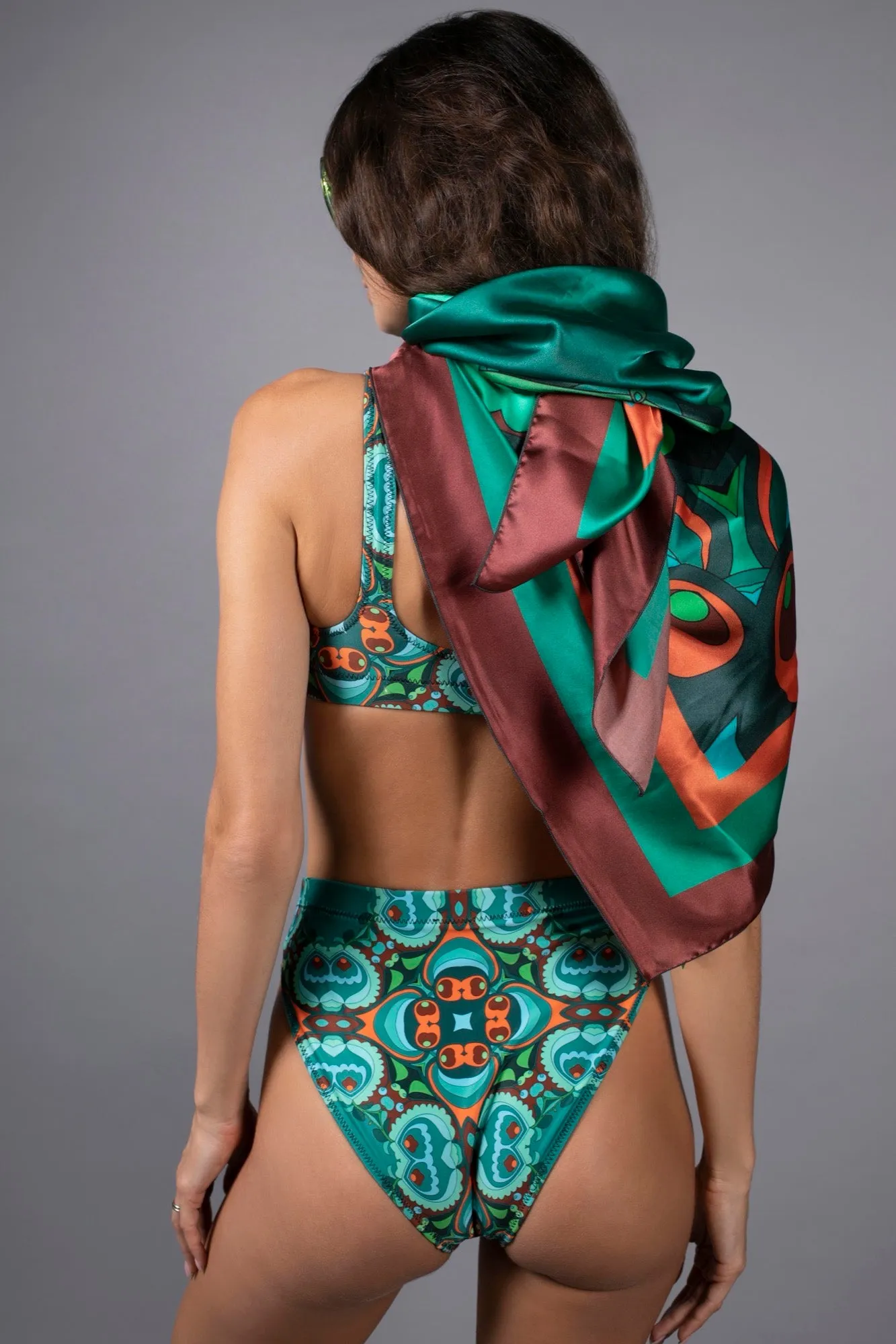 PSILOCYBIN TEAL AND ORANGE SILK SCARF