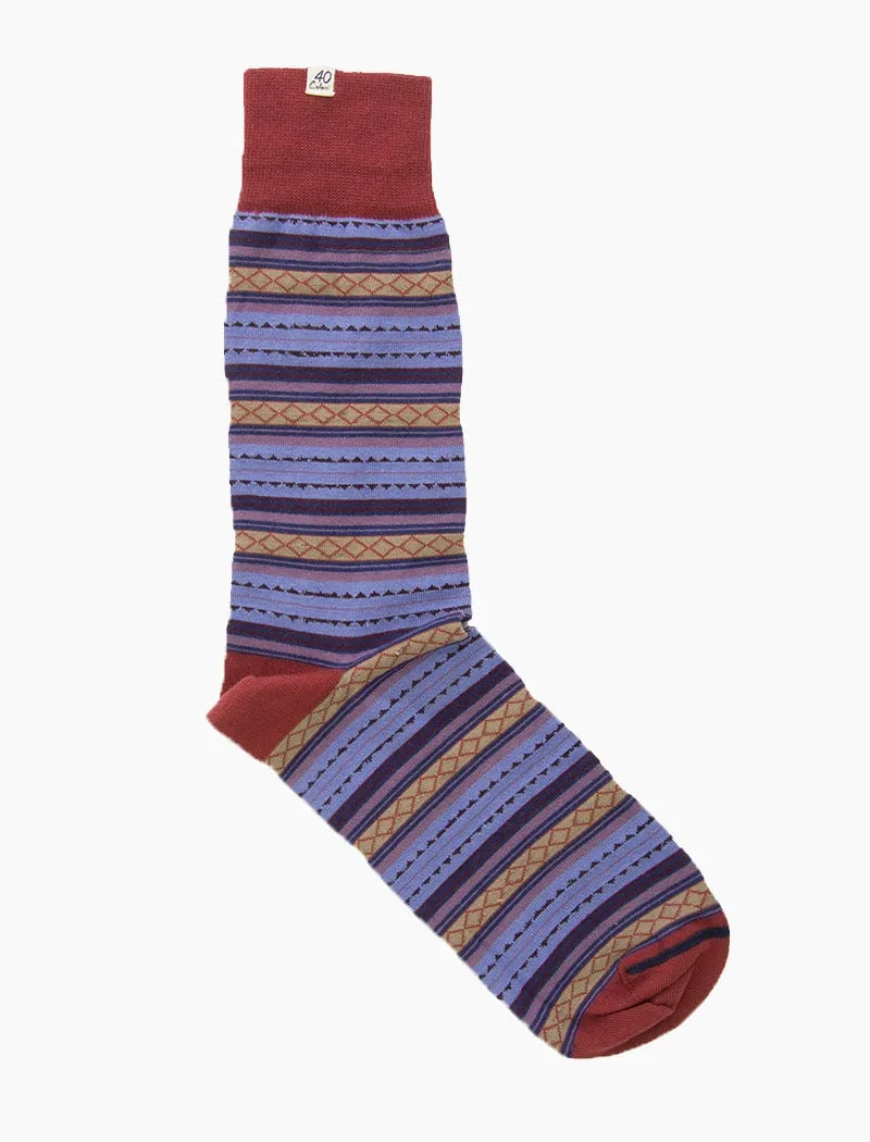 Red Detailed Multi Striped  Organic Cotton Socks