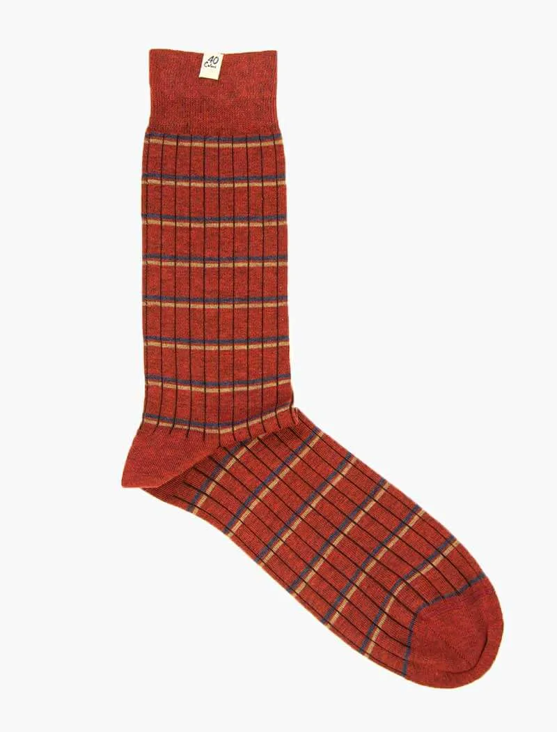 Red Thin Striped Ribbed Organic Cotton Socks