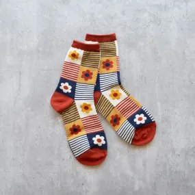 Socks | Daisy Multi Striped Brick Navy