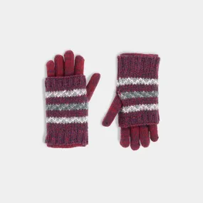 Stripe Convertible Gloves - Red