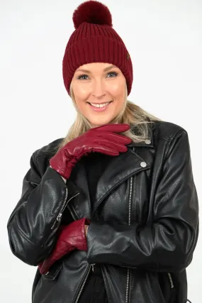 Vegan Leather Touch Screen Lined Gloves Berry