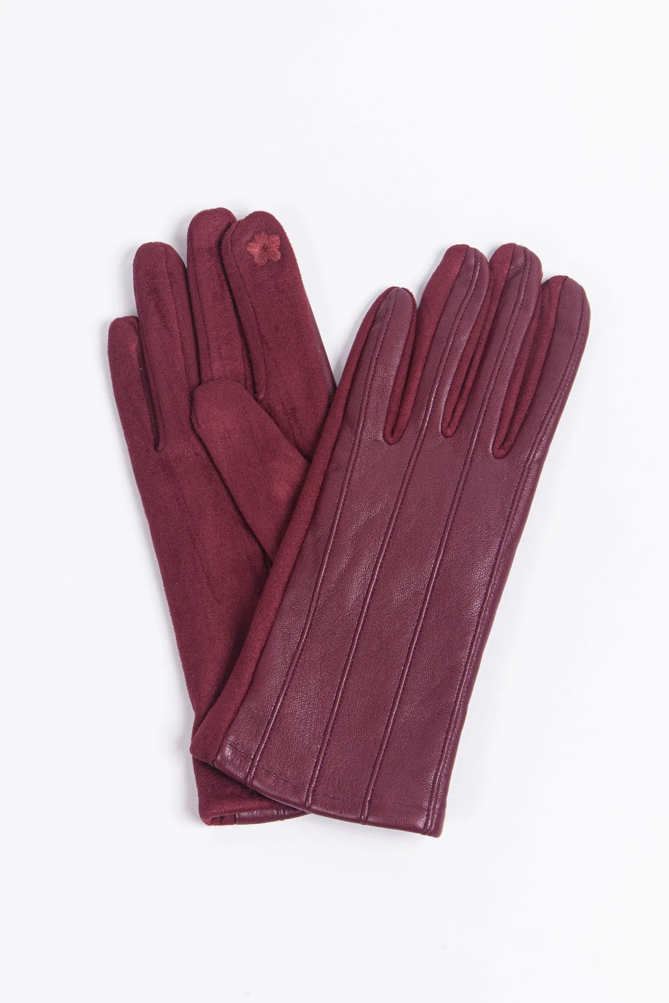 Vegan Leather Touch Screen Lined Gloves Berry